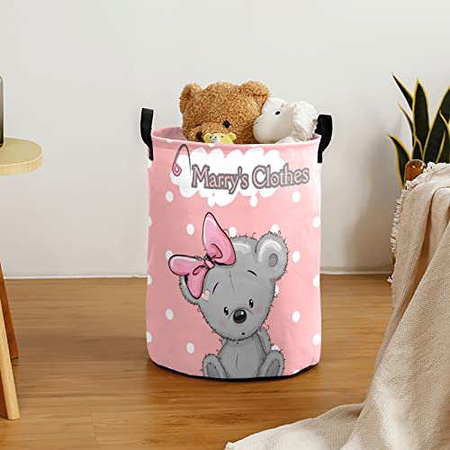 Grandkli Koala Dots Girl Pink Personalized Freestanding Laundry Hamper, Custom Waterproof Collapsible Drawstring Basket Storage Bins with Handle for Clothes, Toy, 50cm x 36cm