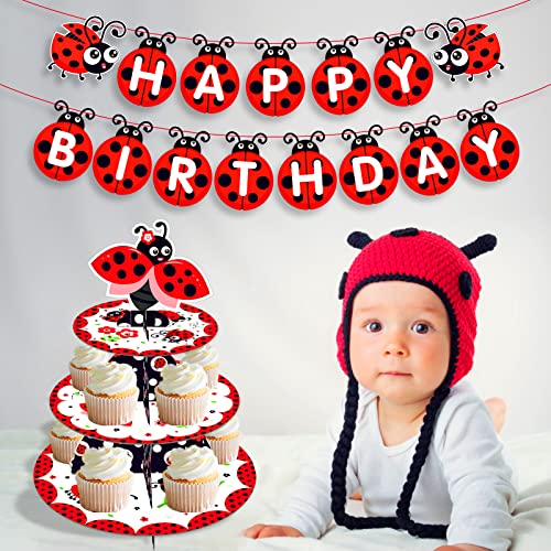 CC HOME Ladybug Cupcake Stand Party Supplies 3 Tier Cute Insect Party Cake Stand for Kids Birthday Party Decorations Ladybug Baby Shower Birthday Party Supplies