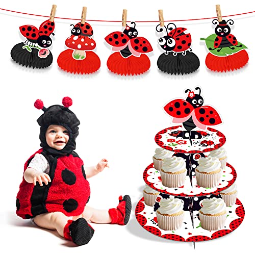 CC HOME Ladybug Cupcake Stand Party Supplies 3 Tier Cute Insect Party Cake Stand for Kids Birthday Party Decorations Ladybug Baby Shower Birthday Party Supplies