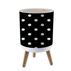 small trash can with lid with tile white polka dots on a black round recycle bin press top dog proof wastebasket for kitchen bathroom bedroom office 7l/1.8 gallon
