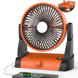 TriPole 10800mAh Battery Operated Fan for Camping with LED Light & Hanging Hook, Portable and Rechargeable Tent Fan with Digital Display Long-Lasting Fan for Outdoor Travel Car RV Desk