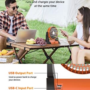 TriPole 10800mAh Battery Operated Fan for Camping with LED Light & Hanging Hook, Portable and Rechargeable Tent Fan with Digital Display Long-Lasting Fan for Outdoor Travel Car RV Desk