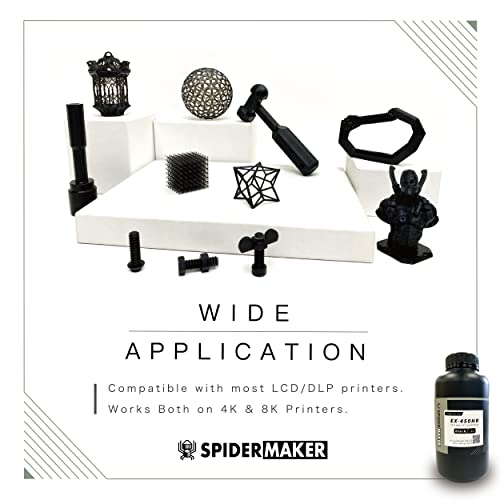 SPIDER MAKER 3D Printer 8K Resin EX-450HR, 405nm LCD UV-Curing Resin, High Precision & High Rigidity Engineering Photopolymer Resin, Works Both on 4K & 8K Printers, Low Odor (Black, 1kg)