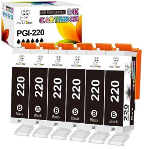 miss deer compatible ink cartridge replacement for canon pgi-220 black,work with mx860 mx870 mp560 mp620 mp640 mp980 mp990 ip3600 ip4600 ip4700 printer (large black, 6 pack)