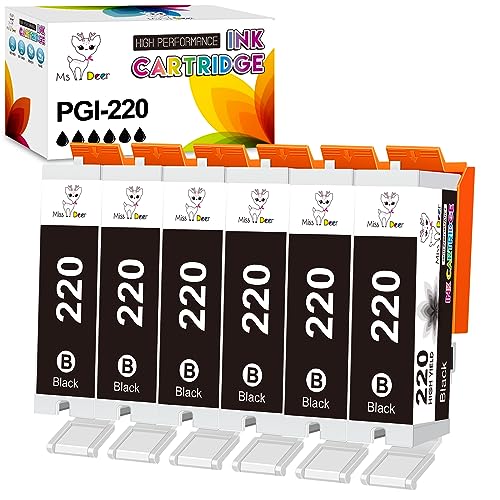 Miss Deer Compatible Ink Cartridge Replacement for Canon PGI-220 Black,Work with MX860 MX870 MP560 MP620 MP640 MP980 MP990 IP3600 IP4600 iP4700 Printer (Large Black, 6 Pack)