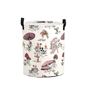 arttolife mushroom laundry basket waterproof oxford cloth with knitting handle collapsible large round storage dirty laundry hamper, multicolored1