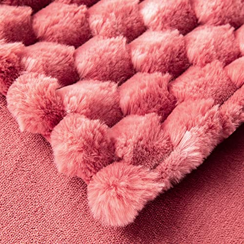 DaysU Tie-Dyed Faux Fur Throw Blanket, Decorative Diamond Textured Fluffy Plush Fleece Blanket, Double-Layered Reversible Cozy Soft Fuzzy Blanket for Couch, Sofa, Bed, 1 Pack, 50” x 60”, Pink