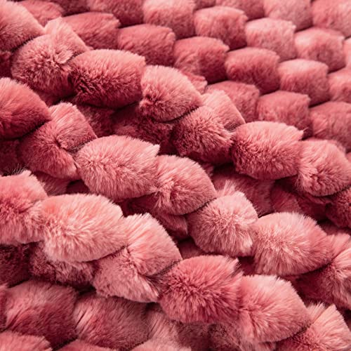 DaysU Tie-Dyed Faux Fur Throw Blanket, Decorative Diamond Textured Fluffy Plush Fleece Blanket, Double-Layered Reversible Cozy Soft Fuzzy Blanket for Couch, Sofa, Bed, 1 Pack, 50” x 60”, Pink