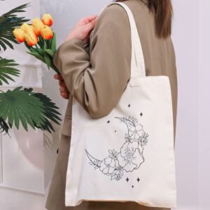 4 Pcs Canvas Tote Bag for Women Floral Cat Mushroom Tote Bags Aesthetic Reusable Shopping Tote Bag for Girls Christmas Gift(Wildflower)