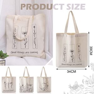 4 Pcs Canvas Tote Bag for Women Floral Cat Mushroom Tote Bags Aesthetic Reusable Shopping Tote Bag for Girls Christmas Gift(Wildflower)