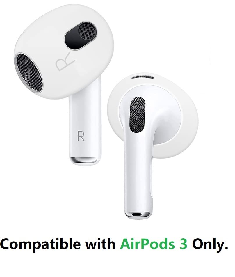 BLLQ Fit in Case AirPod 3 Eartips Covers Anti-Slip Earuds Cover Silicone Compatible with AirPods 3【 Fit in The Charging Case 】 3 Pairs White 3pwa3