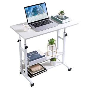 portable desk for bedroom height adjustable 31x16 inch storage rolling desk modern laptop table home office workstation sofa side table with wheels for living room mobile couch small study desk white