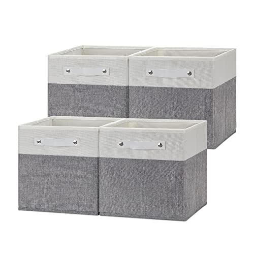 Bidtakay Baskets Cube Storage Bins 4 Pack Closet Storage Toy Basket Foldable Bins with Handle 11 Inch Cubby Storage Organizer Grey Collapsible Organizing Small Bins for Shelf Basket Clothing Storage