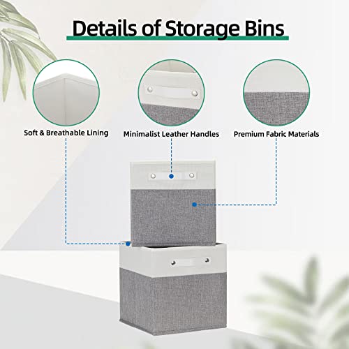 Bidtakay Baskets Cube Storage Bins 4 Pack Closet Storage Toy Basket Foldable Bins with Handle 11 Inch Cubby Storage Organizer Grey Collapsible Organizing Small Bins for Shelf Basket Clothing Storage