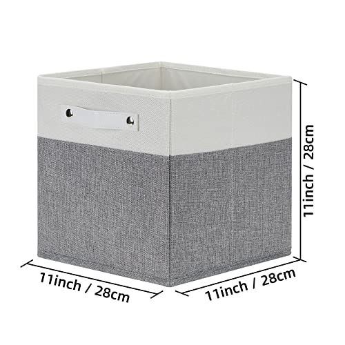 Bidtakay Baskets Cube Storage Bins 4 Pack Closet Storage Toy Basket Foldable Bins with Handle 11 Inch Cubby Storage Organizer Grey Collapsible Organizing Small Bins for Shelf Basket Clothing Storage