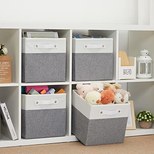 Bidtakay Baskets Cube Storage Bins 4 Pack Closet Storage Toy Basket Foldable Bins with Handle 11 Inch Cubby Storage Organizer Grey Collapsible Organizing Small Bins for Shelf Basket Clothing Storage