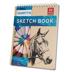 9 x 12 inches drawing sketch book, 98lb/160g sketchbook for adults kids beginners artists, art drawing book for mixed media, top spiral bound drawing pad, 1 sketch pad pack has 32 sheets/64 pages