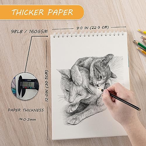 9 x 12 inches Drawing Sketch Book, 98lb/160g Sketchbook for Adults Kids Beginners Artists, Art Drawing Book for Mixed Media, Top Spiral Bound Drawing Pad, 1 Sketch pad Pack has 32 Sheets/64 Pages