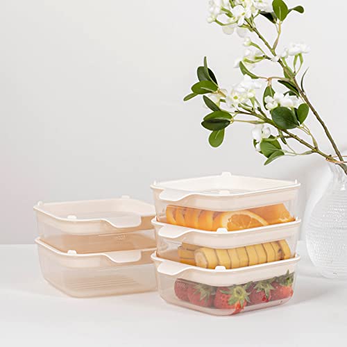GOODSDECO Food Storage Containers Set - BPA Free Plastic Containers with Easy Lock Lids Set of 5 (Total 10 Pieces), Microwave Dishwasher Safe, Kitchen Pantry Organization (Beige)