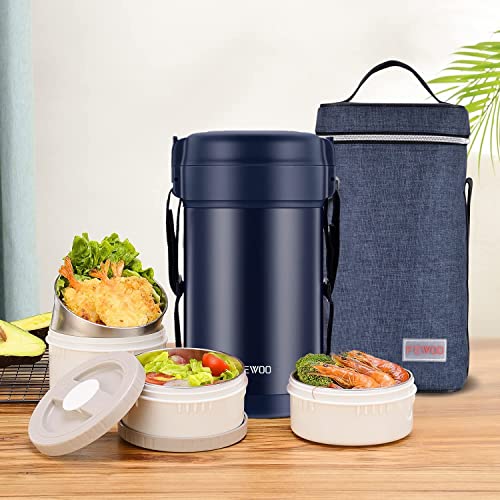 FEWOO Insulated Food Jar, 78oz Vacuum Stainless Steel Soup Thermos with Lunch Bag for Adults (Blue)