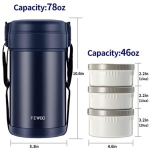 FEWOO Insulated Food Jar, 78oz Vacuum Stainless Steel Soup Thermos with Lunch Bag for Adults (Blue)