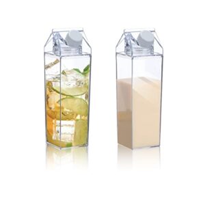 fanovo clear milk carton water bottle, aesthetic water bottles square milk storing containers reusable water tumbler cute kawaii water bottle