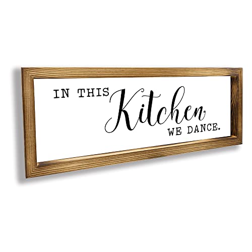 Maoerzai In This Kitchen We Dance Sign,Funny Farmhouse Kitchen Sign Wall Decor,Rustic Wall Art Kitchen Sign Home Decor Dining Room,Pantry Coffee Wall Decorations. (16 X 6 inch, White- Kitchen-01)