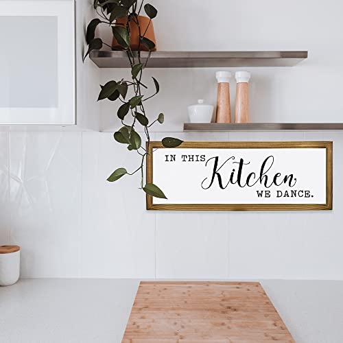 Maoerzai In This Kitchen We Dance Sign,Funny Farmhouse Kitchen Sign Wall Decor,Rustic Wall Art Kitchen Sign Home Decor Dining Room,Pantry Coffee Wall Decorations. (16 X 6 inch, White- Kitchen-01)