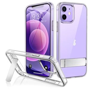 jetech case for iphone 12 mini 5.4-inch with stand, support wireless charging, slim shockproof bumper phone cover, 3-way metal kickstand (clear)