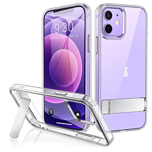 JETech Case for iPhone 12 Mini 5.4-Inch with Stand, Support Wireless Charging, Slim Shockproof Bumper Phone Cover, 3-Way Metal Kickstand (Clear)