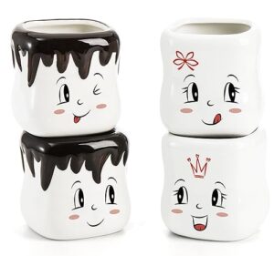 youeon set of 4 marshmallow mugs, 7 oz hot chocolate mugs hot cocoa mugs, cute coffee mugs, couple matching mugs, marshmallow gift for anniversary wedding christmas valentine birthday