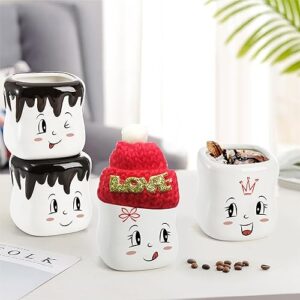 Youeon Set of 4 Marshmallow Mugs, 7 Oz Hot Chocolate Mugs Hot Cocoa Mugs, Cute Coffee Mugs, Couple Matching Mugs, Marshmallow Gift for Anniversary Wedding Christmas Valentine Birthday
