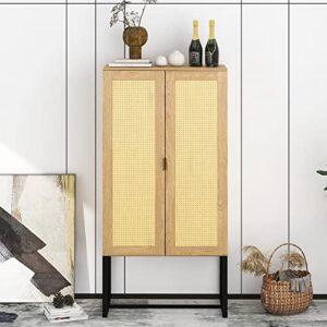 merax storage 2-door rattan sideboard for dining room, 63 inch, wicker high cabinet