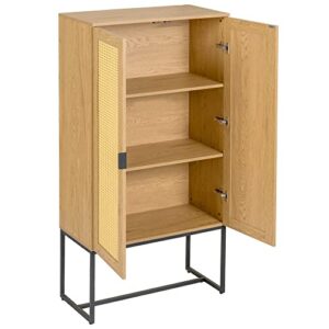 Merax Storage 2-Door Rattan Sideboard for Dining Room, 63 inch, Wicker High Cabinet