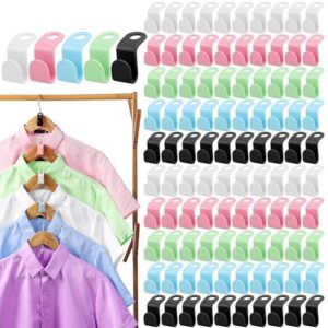 hollihi 100 pcs clothes hanger connector hooks,plastic cascading hanger hooks extender clips connection hooks,space saving wardrobe clothing outfit hangers hooks for organizer closet cabinet, 5 colors