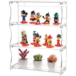mygift clear acrylic shelves, wall mounted 3 tier floating display rack, clear hanging shelves, plastic shelving