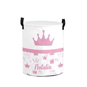 yeshop crown pink princess personalized laundry basket clothes hamper with handles waterproof,collapsible laundry storage baskets for bathroom,bedroom decorative 19.7inhx14.2ind