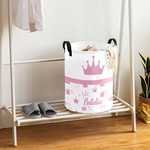 Yeshop Crown Pink Princess Personalized Laundry Basket Clothes Hamper with Handles Waterproof,Collapsible Laundry Storage Baskets for Bathroom,Bedroom Decorative 19.7inHx14.2inD