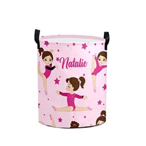 yeshop gymnastics girl pink star personalized laundry basket clothes hamper with handles waterproof ,collapsible laundry storage baskets for bathroom,bedroom decorative 19.7 inch hx14.2 inch d