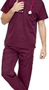 MediChic Men's Workwear Scrubs Stretch V-Neck Scrub Joggers Set with Seven-Pocket Pants Available in 10 Colors Up to Size 3X