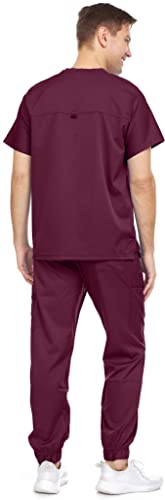 MediChic Men's Workwear Scrubs Stretch V-Neck Scrub Joggers Set with Seven-Pocket Pants Available in 10 Colors Up to Size 3X