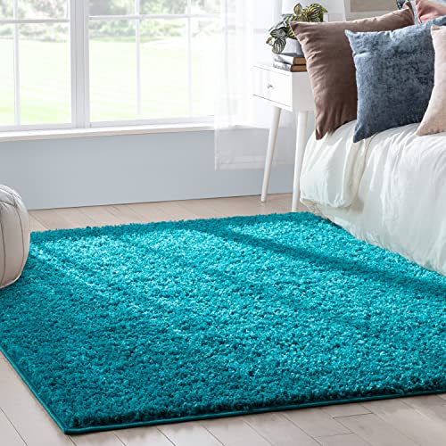 Well Woven Elle Basics | Emerson Shag Teal Blue | Textured (5'3" x 7'3") Area Rug