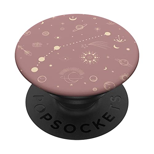 Mystic Astrology Space Stars Moon Pattern Rosy Brown PopSockets Swappable PopGrip