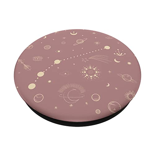 Mystic Astrology Space Stars Moon Pattern Rosy Brown PopSockets Swappable PopGrip