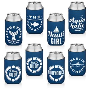 laila & lainey 10 pack can cooler sleeves - boat party favors - nautical party decorations, accessories - funny beer cooler, blue, 44