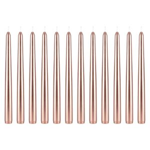 mega candles 12 pcs unscented rose gold taper candle, hand poured wax candles 10 inch x 7/8 inch, home décor, wedding receptions, baby showers, birthdays, celebrations, party favors & more