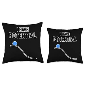 Math and Science Physics Nerdy Gift I Have Potential Energy Physics Student Gift Funny Black Throw Pillow, 16x16, Multicolor