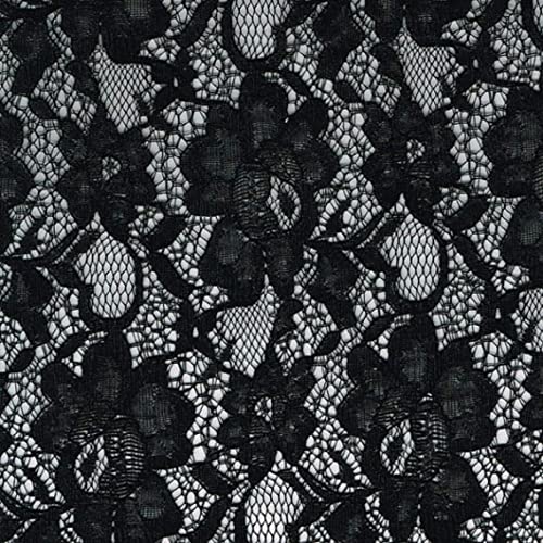 Texco Inc Chic Pattern Cotton Nylon LACE Minimal Stretch/Special Occasion, Decoration, Apparel, Home/DIY Fabric, Black 1 Yard