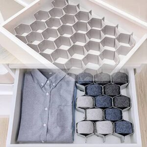 Honeycomb Separator Adjustable Drawer Organizer Divider for Underwear Belt-Scarf Socks Storage Separater for Clutter Makeup, Can Help Tidy Kitchen, Bedroom, Bathroom, Dresser,Office (Grey (4 sets))