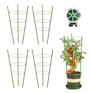 4 pack tomato cage plant support cages for garden, 18 inches trellis for climbing plants, upgrade garden plant stakes with adjustable ring, tomato rings for support, with twist tie